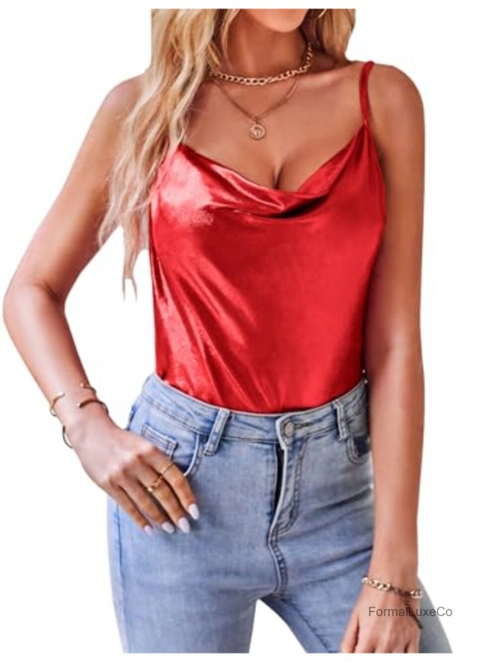 Sparkly Cowl Neck Camisole Disco Party Tank Top Shimmer Sleeveless